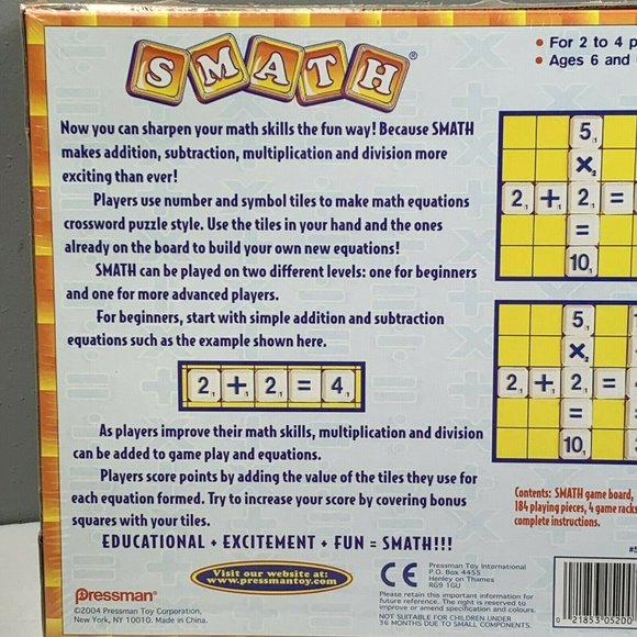 Smath Game Makes Math Fun Pressman 2004 Addition Subtraction Multiplication NIB - Picture 5 of 5